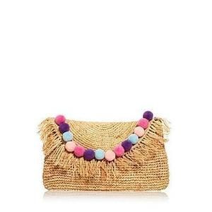 Btb Los Angeles Women's Beige Sera Pom Pom Raffia Clutch One Size